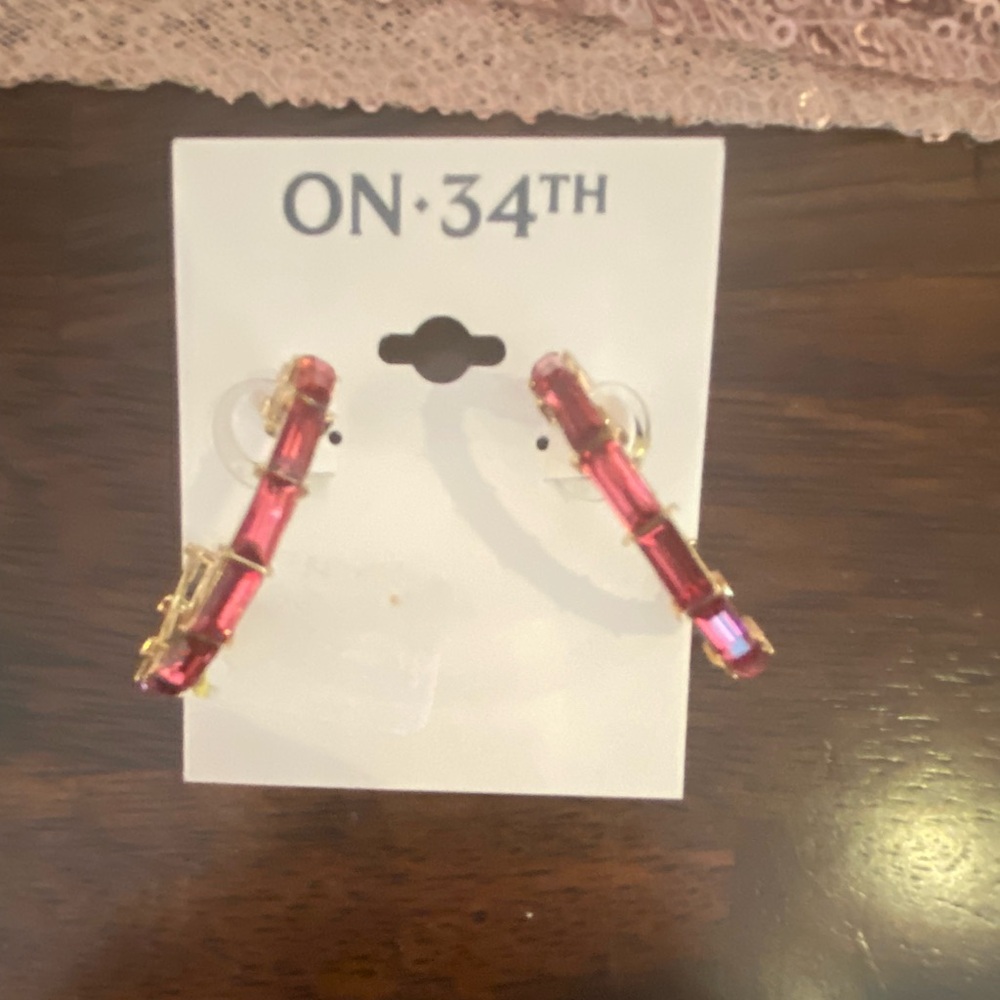 On•34th Gold tone and Pink Hoop Earrings